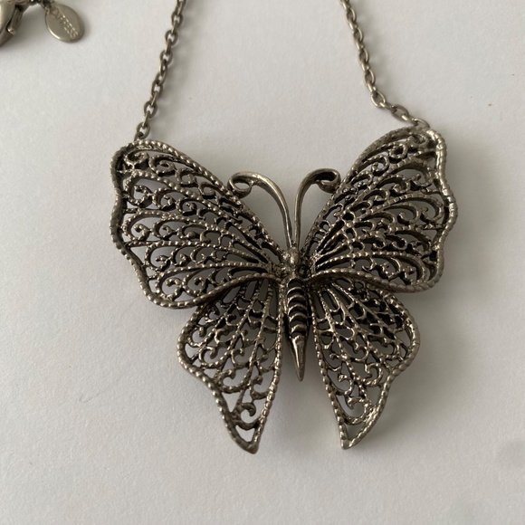 Vintage Y2K Express silver tone filigree butterfly necklace - Picture 3 of 7